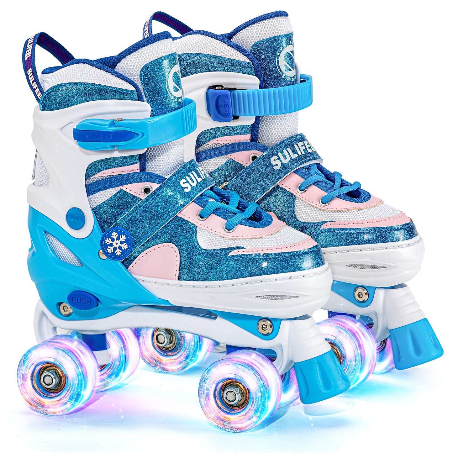 SULIFEEL Rainbow Unicorn 4 Size Adjustable Light up Roller Skates for Girls Boys for Kids Medium