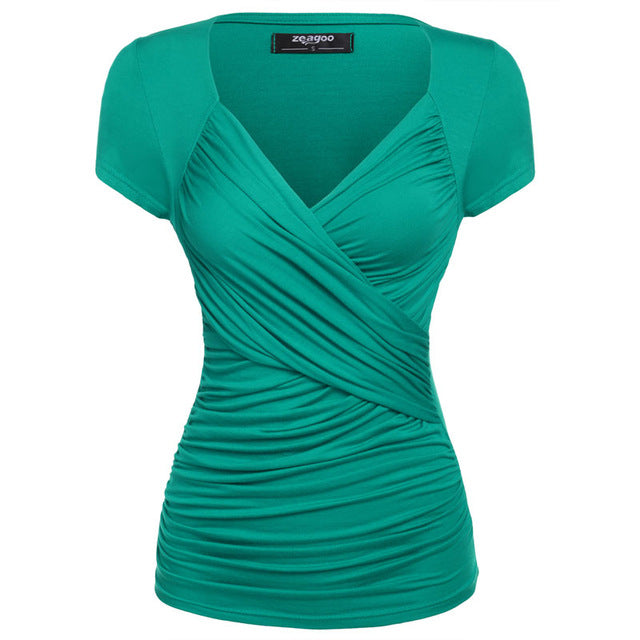 Zeagoo Women Short Sleeve T-Shirt Summer Slim TShirt Sexy V-Neck Cotton Soft Lady Tshirt Women Tops Summer Clothing 15 Color XXL