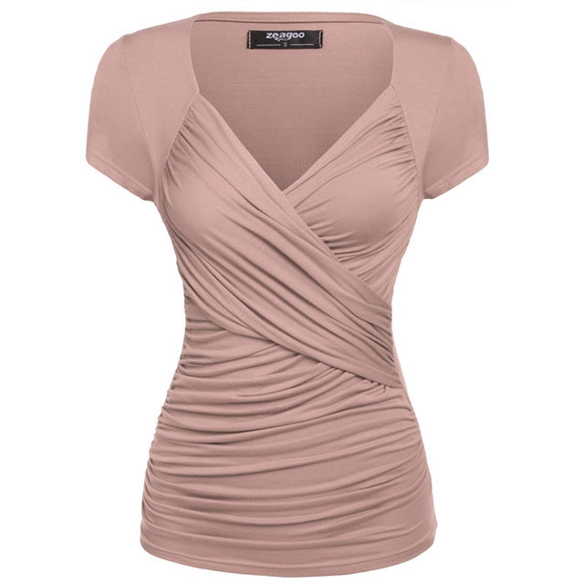 Zeagoo Women Short Sleeve T-Shirt Summer Slim TShirt Sexy V-Neck Cotton Soft Lady Tshirt Women Tops Summer Clothing 15 Color XXL