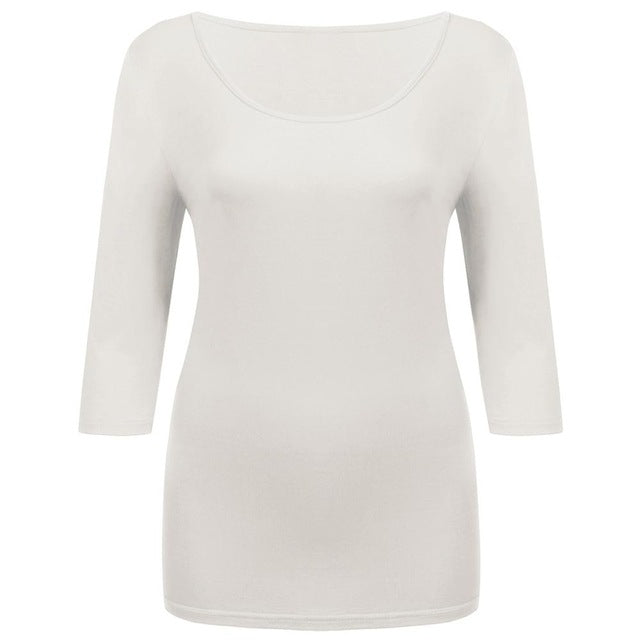 IN'VOLAND Women T-Shirts Top Big Size Autumn Spring Round Collar 3/4 Sleeve Solid Slim Fit Pullover Casual Tshirt Tees Plus Size