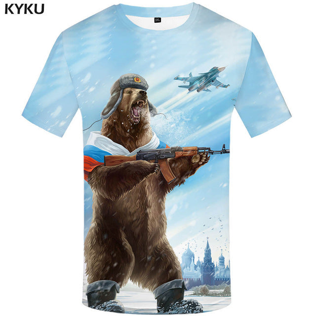 KYKU Brand Russia T-shirt Bear Shirts War Tshirt Military Clothes Gun Tees Tops Men 3d T shirt 2017 Cool Tee
