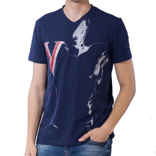 Vantanic Brand Clothing T Shirt Men Summer Short Sleeve Cotton Casual Printed V-Neck Men T-Shirt Hip Hop Streetwear 3XL HTCT012