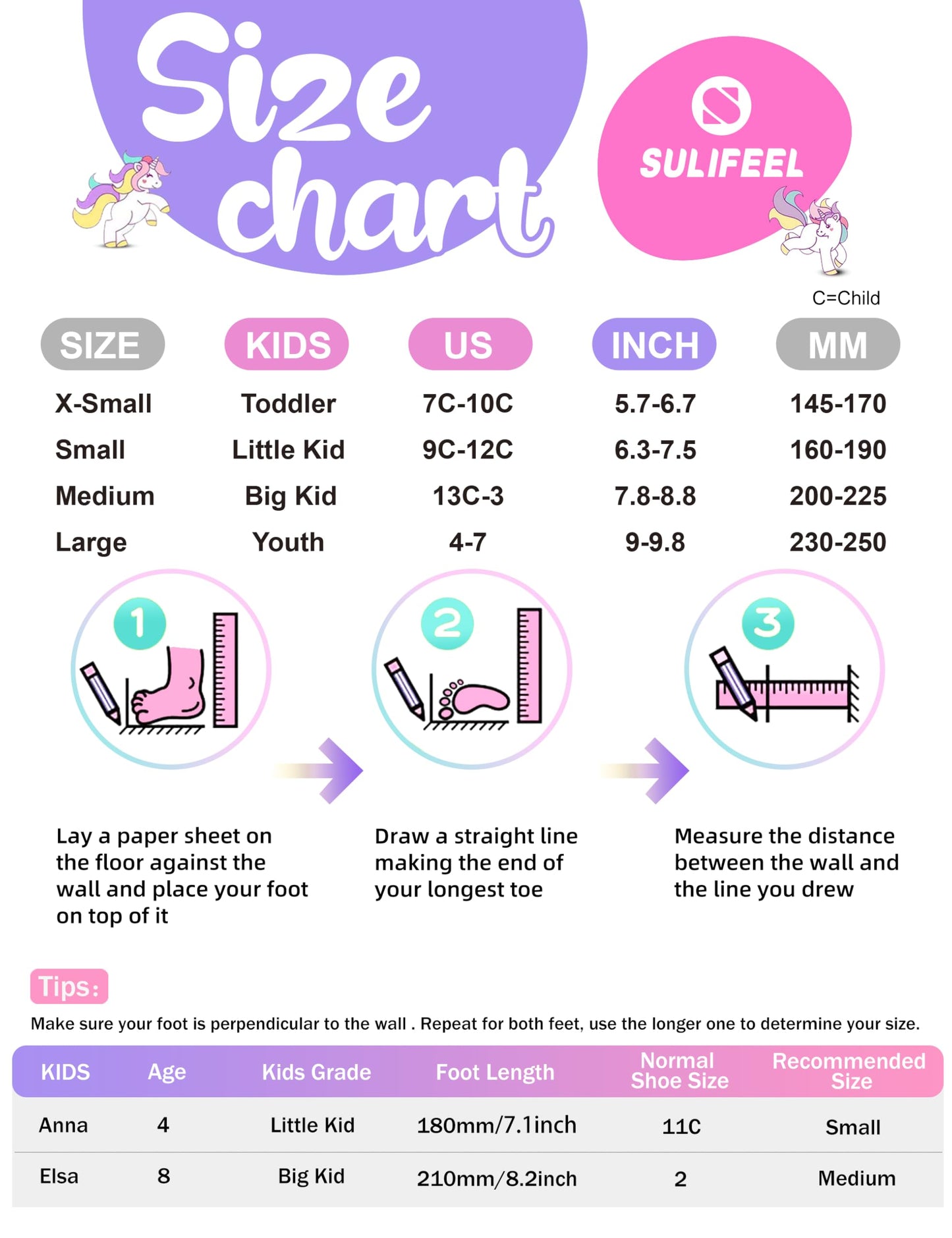 SULIFEEL Rainbow Unicorn 4 Size Adjustable Light up Roller Skates for Girls Boys for Kids Medium