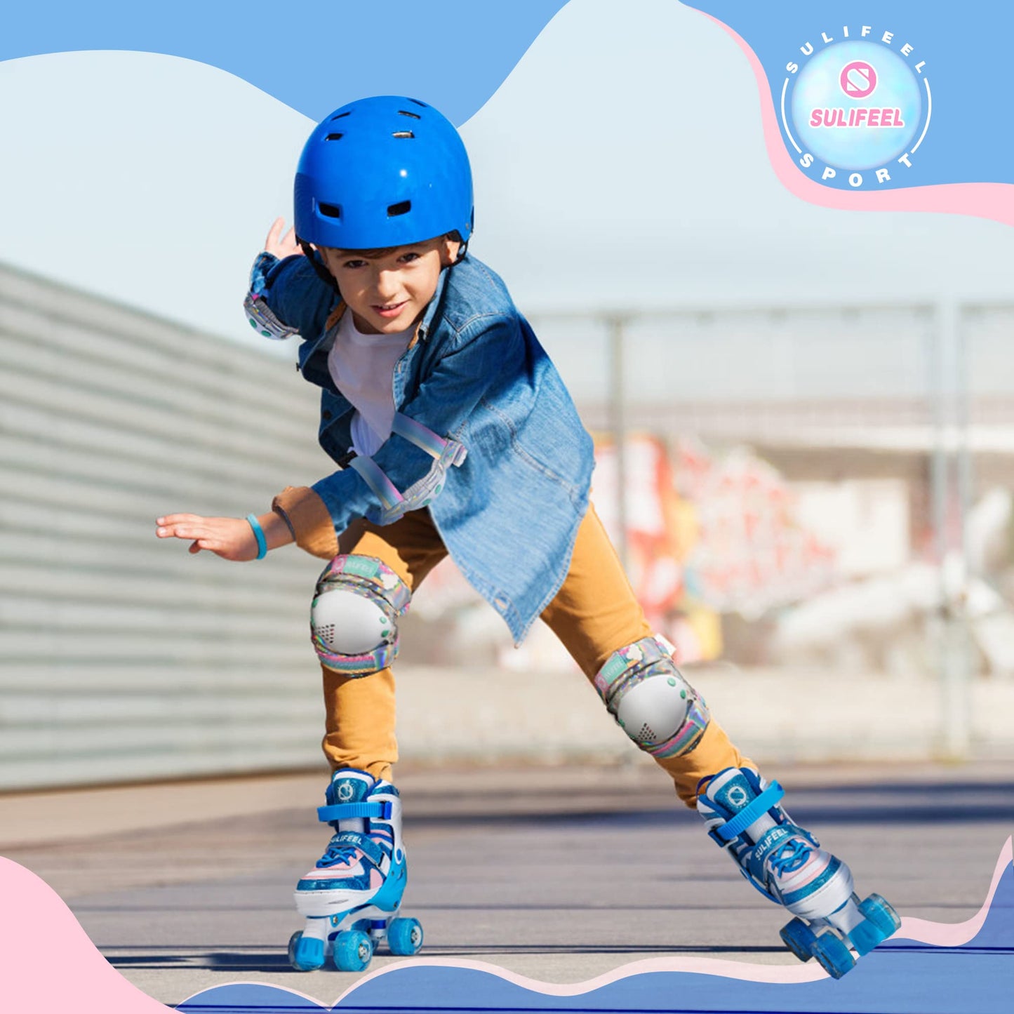 SULIFEEL Rainbow Unicorn 4 Size Adjustable Light up Roller Skates for Girls Boys for Kids Medium