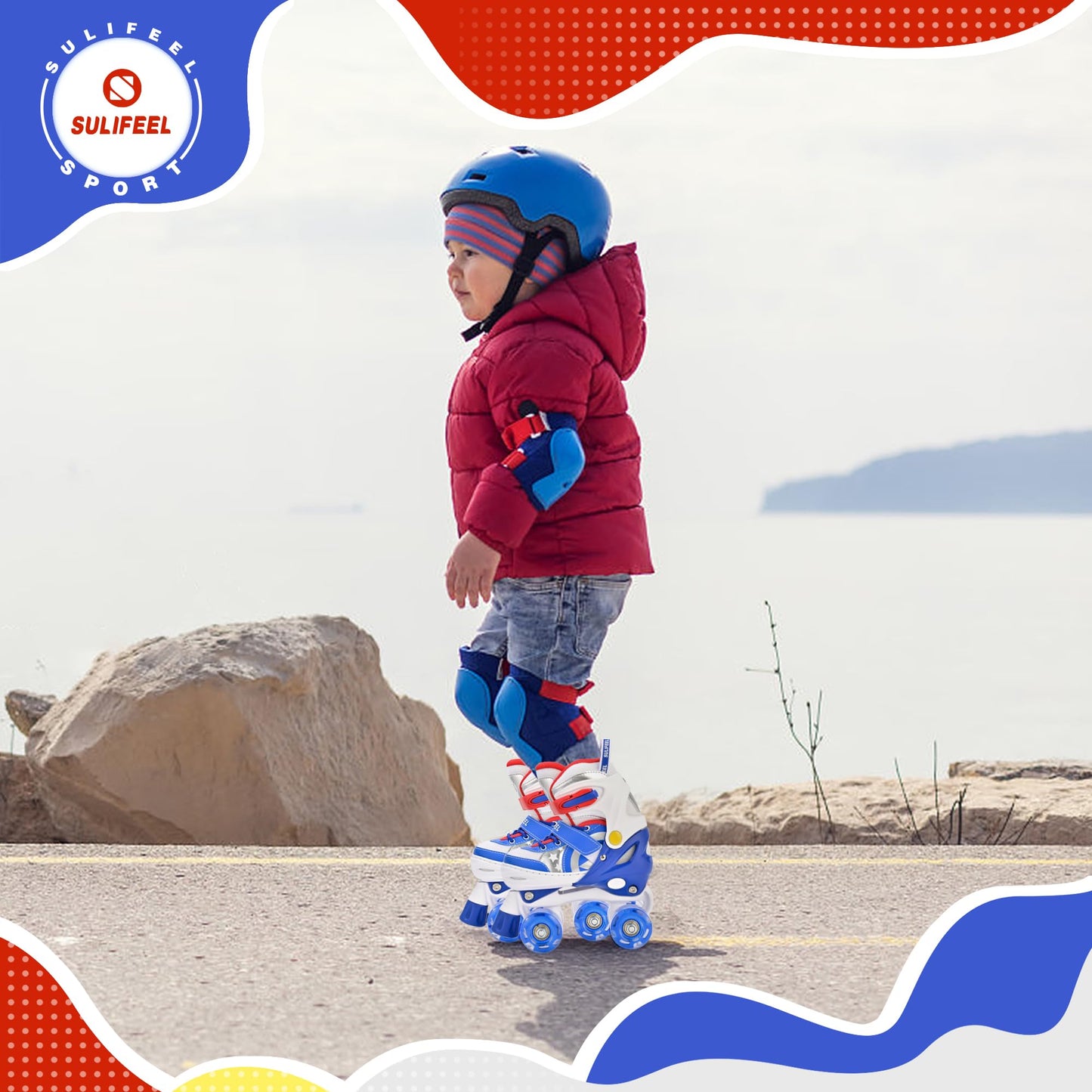 SULIFEEL Rainbow Unicorn 4 Size Adjustable Light up Roller Skates for Girls Boys for Kids Medium