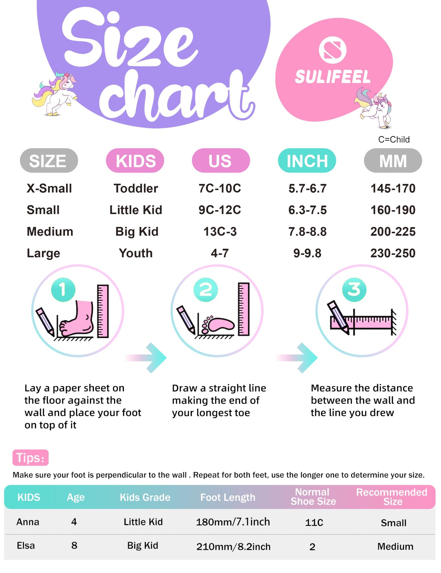 SULIFEEL Rainbow Unicorn 4 Size Adjustable Light up Roller Skates for Girls Boys for Kids Medium