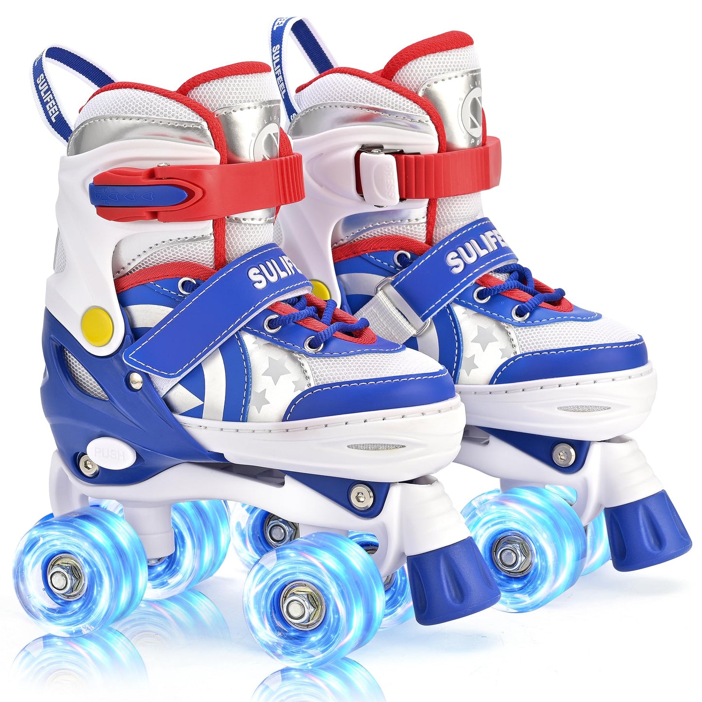 SULIFEEL Rainbow Unicorn 4 Size Adjustable Light up Roller Skates for Girls Boys for Kids Medium