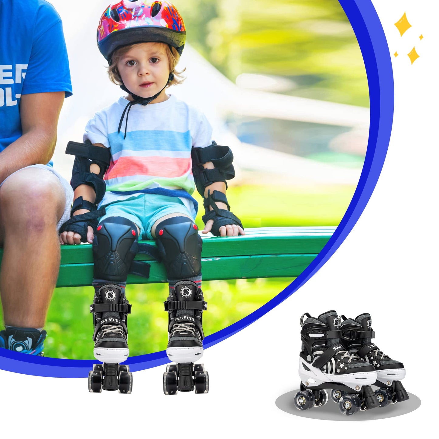 SULIFEEL Rainbow Unicorn 4 Size Adjustable Light up Roller Skates for Girls Boys for Kids Medium