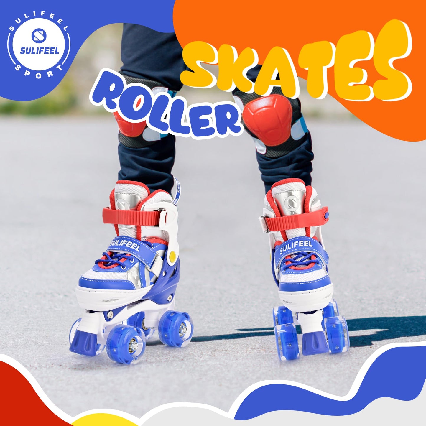 SULIFEEL Rainbow Unicorn 4 Size Adjustable Light up Roller Skates for Girls Boys for Kids Medium