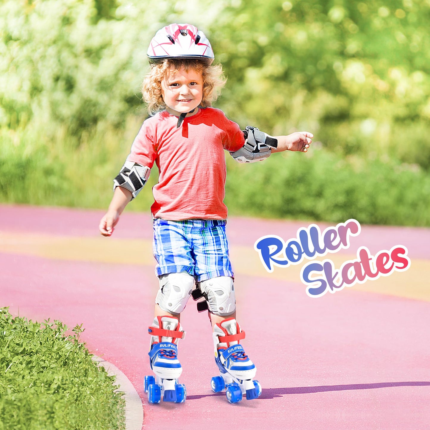 SULIFEEL Rainbow Unicorn 4 Size Adjustable Light up Roller Skates for Girls Boys for Kids Medium