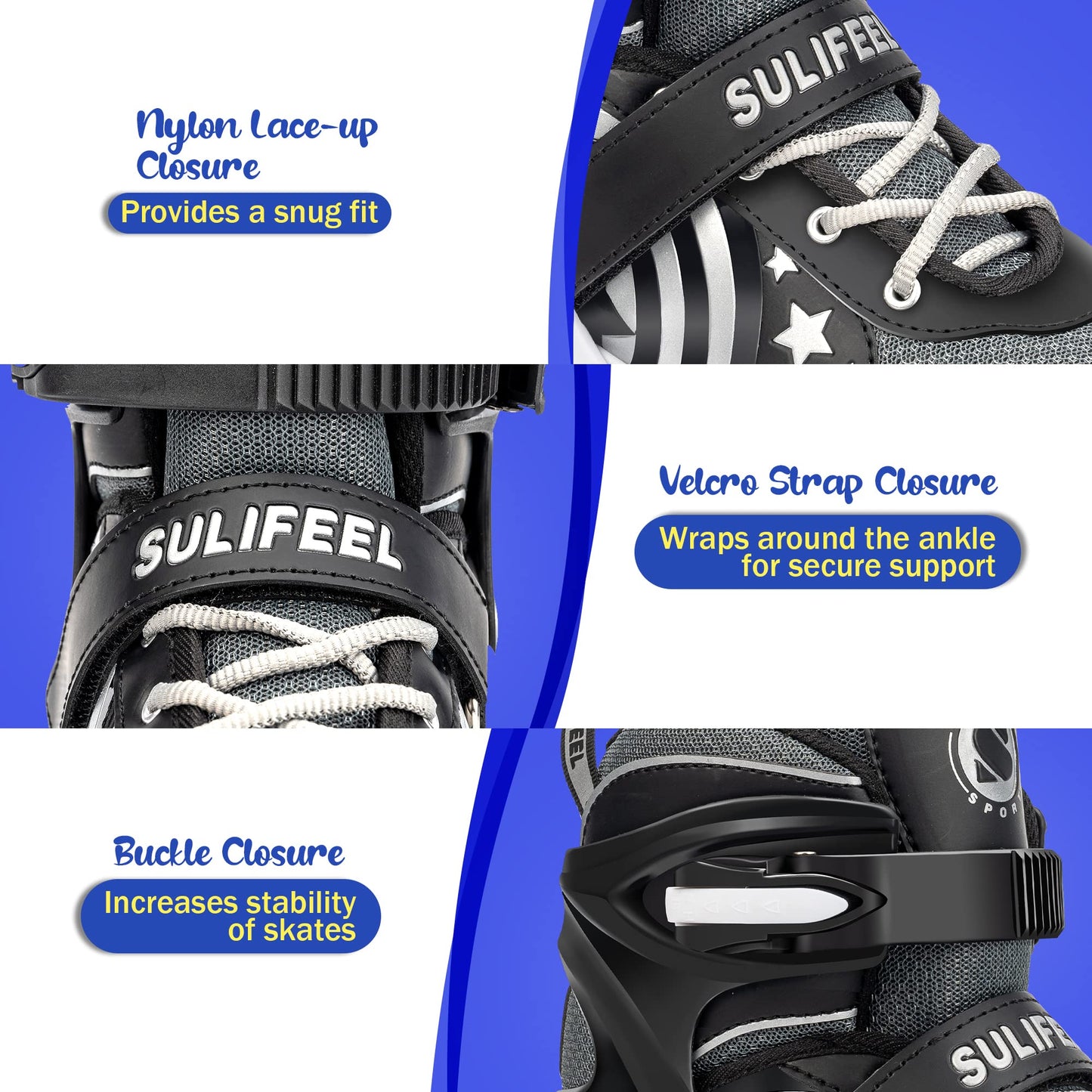 SULIFEEL Rainbow Unicorn 4 Size Adjustable Light up Roller Skates for Girls Boys for Kids Medium