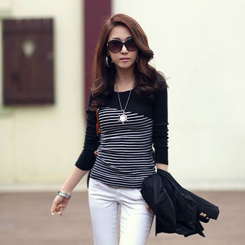 T Shirt Women Clothes 2017 Striped Tshirt Long Sleeve Tops Womens Clothing T-Shirts Cotton Casual Tee Shirt Femme Poleras Mujer