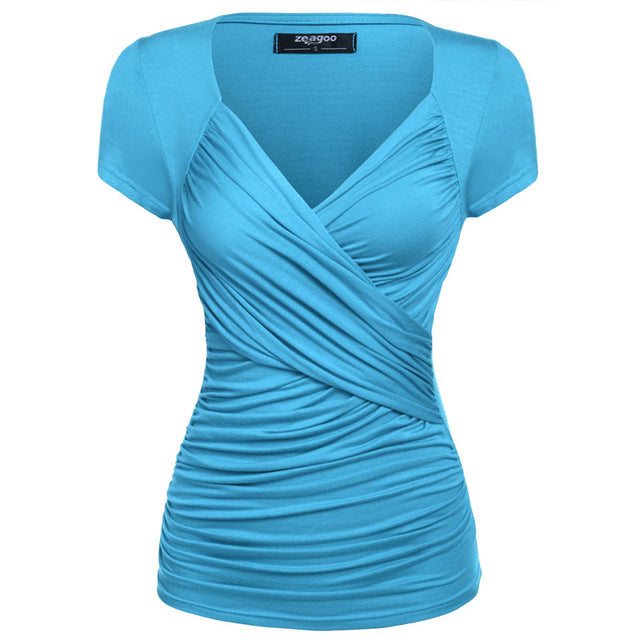 Zeagoo Women Short Sleeve T-Shirt Summer Slim TShirt Sexy V-Neck Cotton Soft Lady Tshirt Women Tops Summer Clothing 15 Color XXL