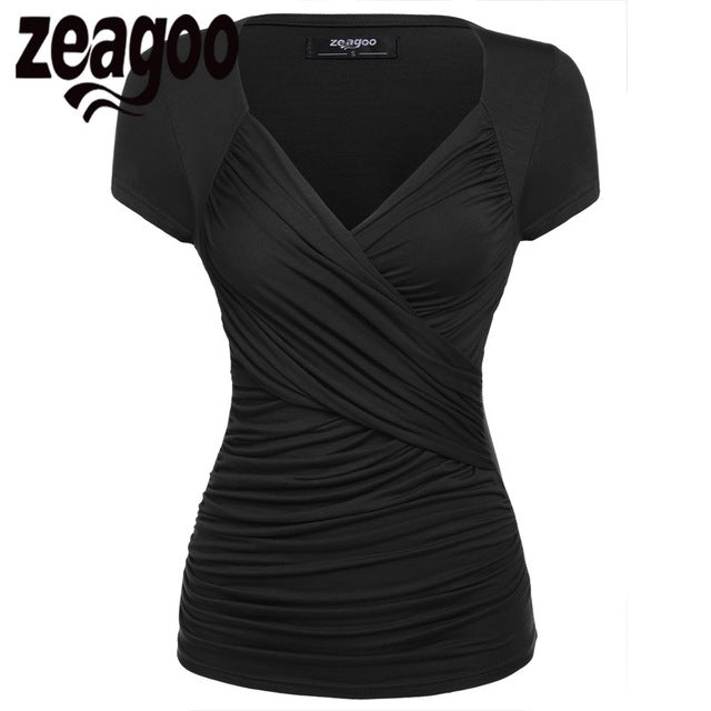 Zeagoo Women Short Sleeve T-Shirt Summer Slim TShirt Sexy V-Neck Cotton Soft Lady Tshirt Women Tops Summer Clothing 15 Color XXL
