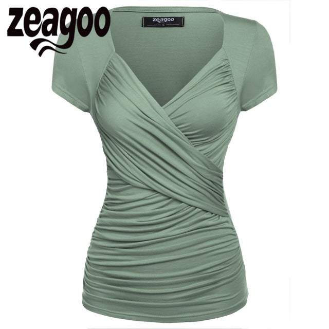 Zeagoo Women Short Sleeve T-Shirt Summer Slim TShirt Sexy V-Neck Cotton Soft Lady Tshirt Women Tops Summer Clothing 15 Color XXL