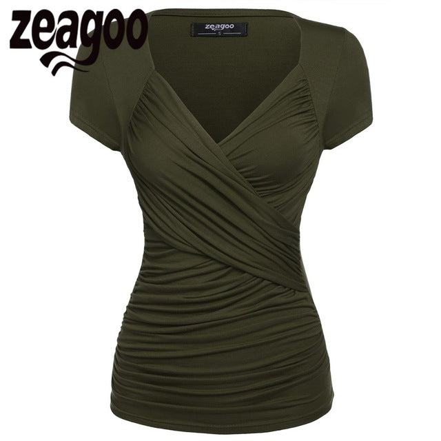 Zeagoo Women Short Sleeve T-Shirt Summer Slim TShirt Sexy V-Neck Cotton Soft Lady Tshirt Women Tops Summer Clothing 15 Color XXL