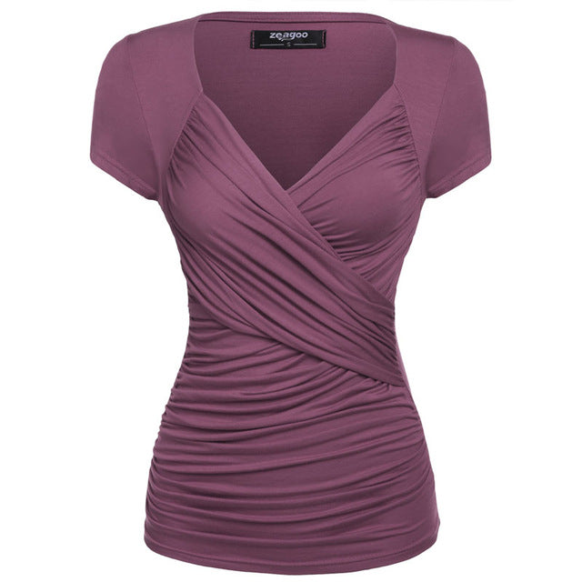 Zeagoo Women Short Sleeve T-Shirt Summer Slim TShirt Sexy V-Neck Cotton Soft Lady Tshirt Women Tops Summer Clothing 15 Color XXL