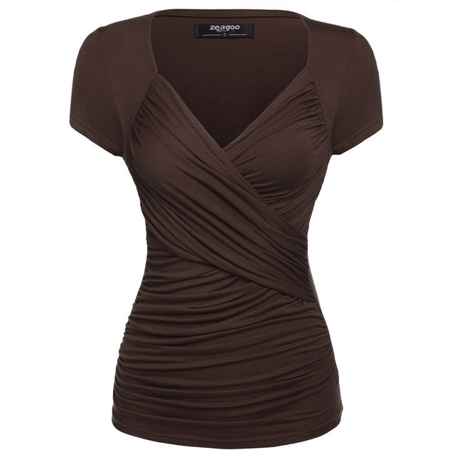Zeagoo Women Short Sleeve T-Shirt Summer Slim TShirt Sexy V-Neck Cotton Soft Lady Tshirt Women Tops Summer Clothing 15 Color XXL