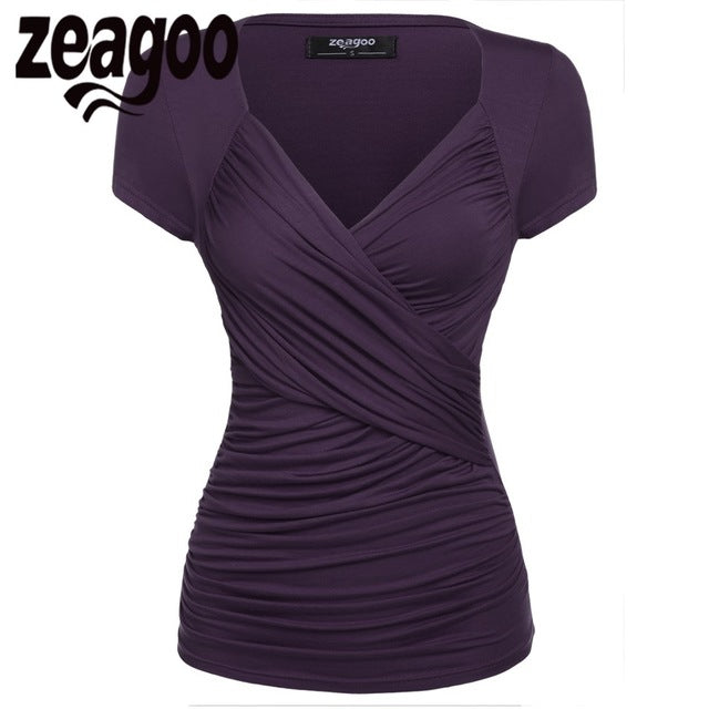 Zeagoo Women Short Sleeve T-Shirt Summer Slim TShirt Sexy V-Neck Cotton Soft Lady Tshirt Women Tops Summer Clothing 15 Color XXL