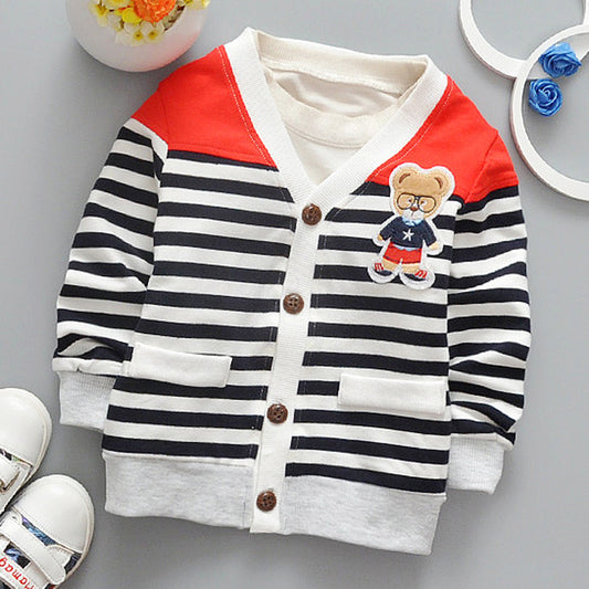 2017 Spring autumn baby boy cardigan shirts Boys Jackets School Chidlren's striped clothes High Quality v-neck casual jackets
