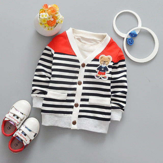 2017 Spring autumn baby boy cardigan shirts Boys Jackets School Chidlren's striped clothes High Quality v-neck casual jackets