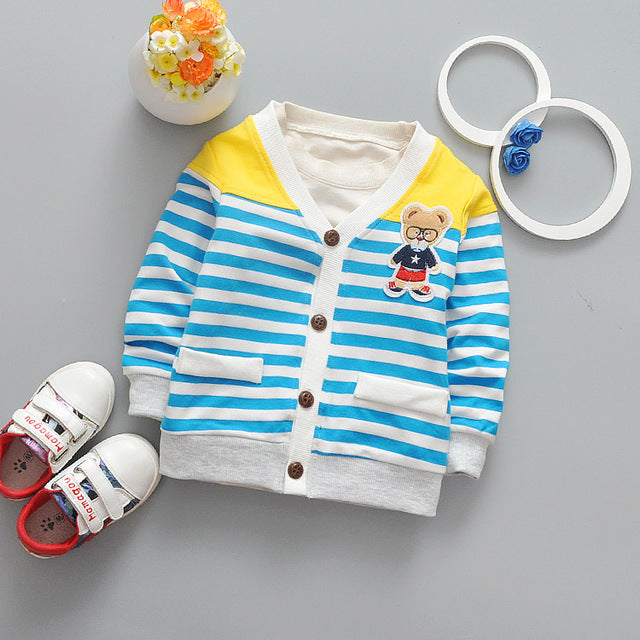 2017 Spring autumn baby boy cardigan shirts Boys Jackets School Chidlren's striped clothes High Quality v-neck casual jackets