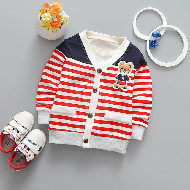2017 Spring autumn baby boy cardigan shirts Boys Jackets School Chidlren's striped clothes High Quality v-neck casual jackets