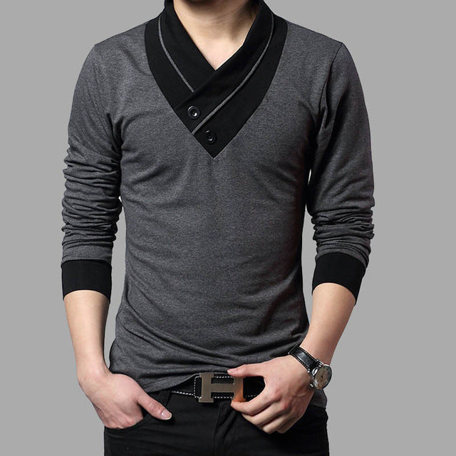 2017 Fashion Brand Trend Slim Fit Long Sleeve T Shirt Men Patchwork Collar Tee V-Neck Men T-Shirt Cotton T Shirts Plus Size 4XL