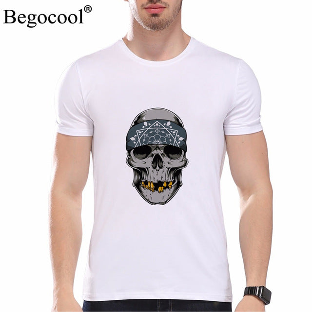 Begocool t shirts men 2018 summer cool t-shirt funny skull diy personalized fashion tees tshirt white black ZHUDA001T
