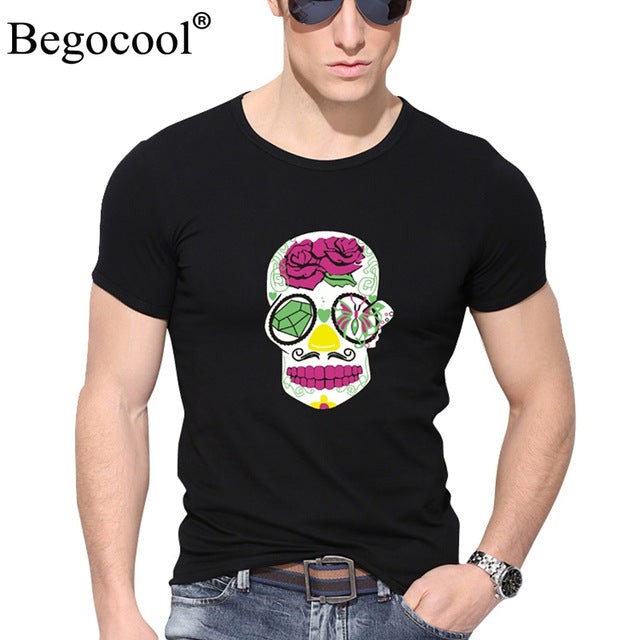 Begocool t shirts men 2018 summer cool t-shirt funny skull diy personalized fashion tees tshirt white black ZHUDA001T