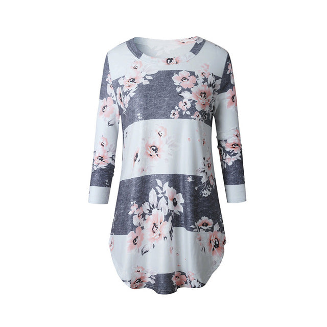 Fashion Casual Long Sleeve Printed Floral Flower T Shirt Women Top Tees Summer Autumn 2017 T-Shirt Femme Ladies Tshirt Clothes