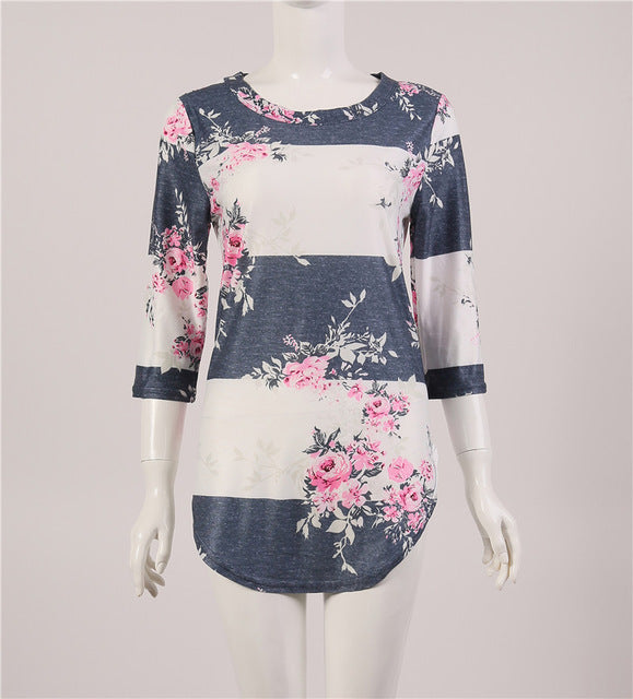 Fashion Casual Long Sleeve Printed Floral Flower T Shirt Women Top Tees Summer Autumn 2017 T-Shirt Femme Ladies Tshirt Clothes