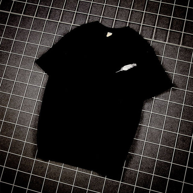 WEBONTINAL Summer Cotton Loose Streetwear T Shirt Men Casual Pentagram Feather Print Rock Hip Hop Tshirt Fashion Hiphop Top Tees