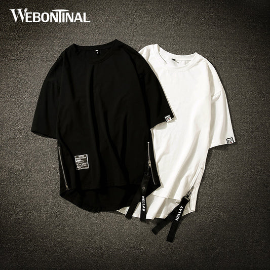 WEBONTINAL Summer Plus Size both sides zip Cotton Loose Streetwear T Shirt Men Casual Rock Hip Hop Tshirt Fashion Hiphop Top Tee