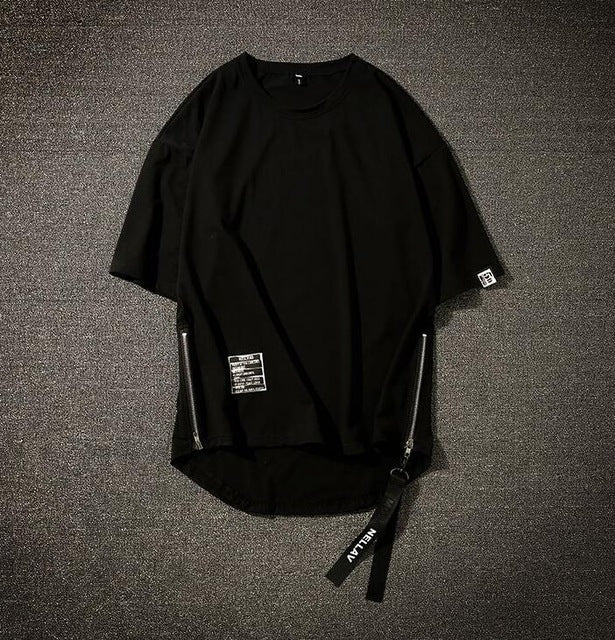 WEBONTINAL Summer Plus Size both sides zip Cotton Loose Streetwear T Shirt Men Casual Rock Hip Hop Tshirt Fashion Hiphop Top Tee