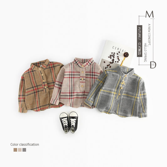 New Children's Shirt Spring Autumn 100% Cotton Striped Plaid Kid's Boys Shirt Baby Girls Clothing Soft Tops Blouses Shirts